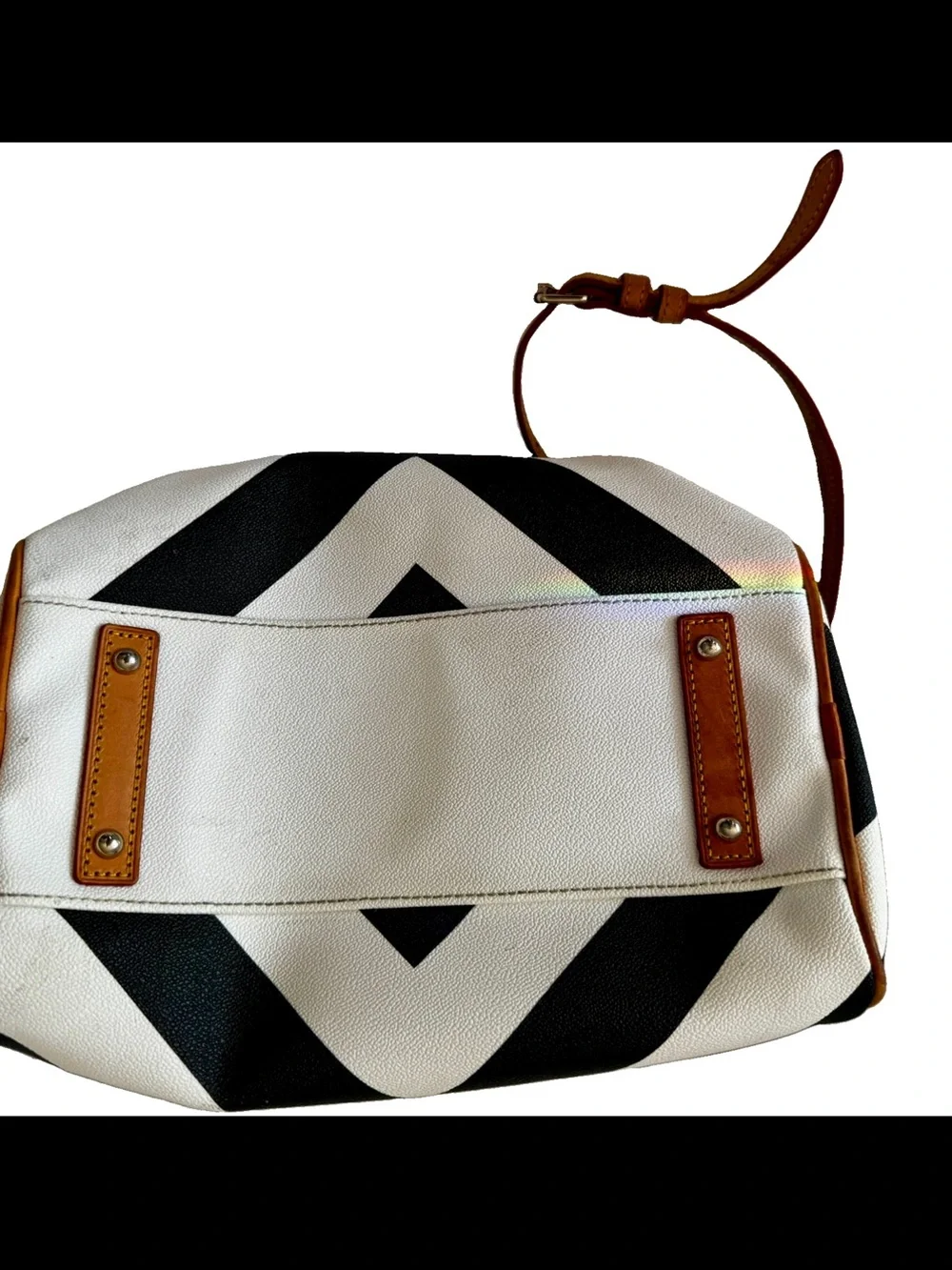 Dooney & Bourke Black & White Chevron Canvas Leather Zip Tote Hand Shoulder Bag